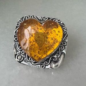 Sundance Silver and Amber Heart Ring